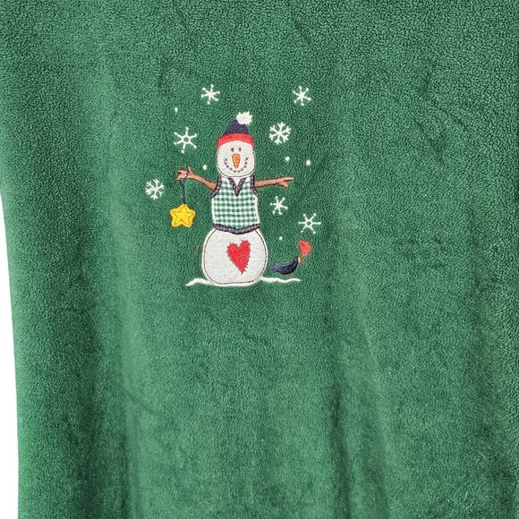 Christmas Holiday Joy Winter Warm Plush Soft Green Blue Snowman Print Sweater L - Picture 5 of 11